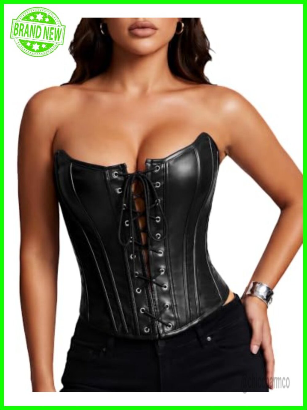 PU Leather Corset Top Strapless Backless Lace-Up Bustier